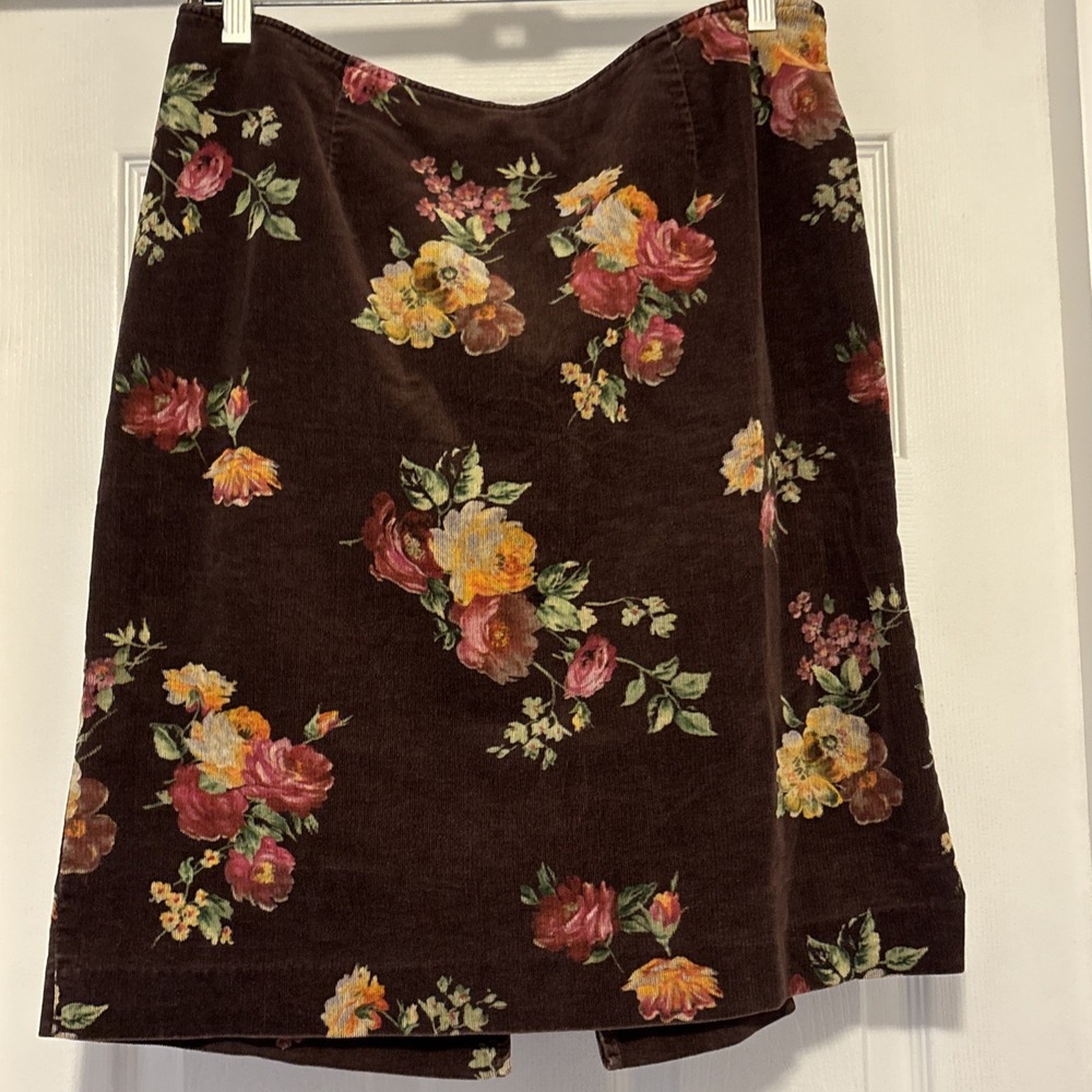 Vtg Jeanology Brown Corduroy Romantic Fall Autumn Floral Pencil Skirt 14